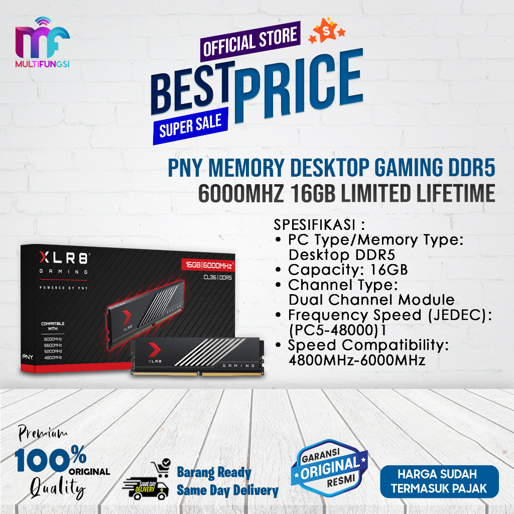 PNY Memory Desktop Gaming DDR5 6000MHz 16GB Limited Lifetime