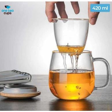 Teko Gelas Dengan Saringan Tahan Panas 450ml / Gelas Cangkir Teh Ada Penyaring Teh / Gelas Kaca Teh 