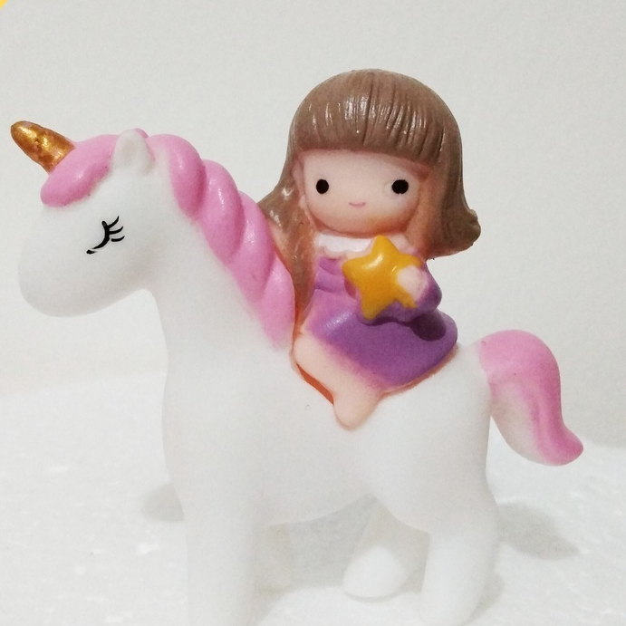 tyu Cake Topper Unicorn With Girl/ Hiasan Kue Baby Girl Unicorn