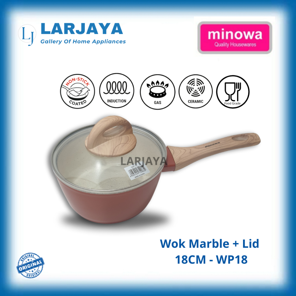 Wok Pan Marble + Lid 18Cm Minowa