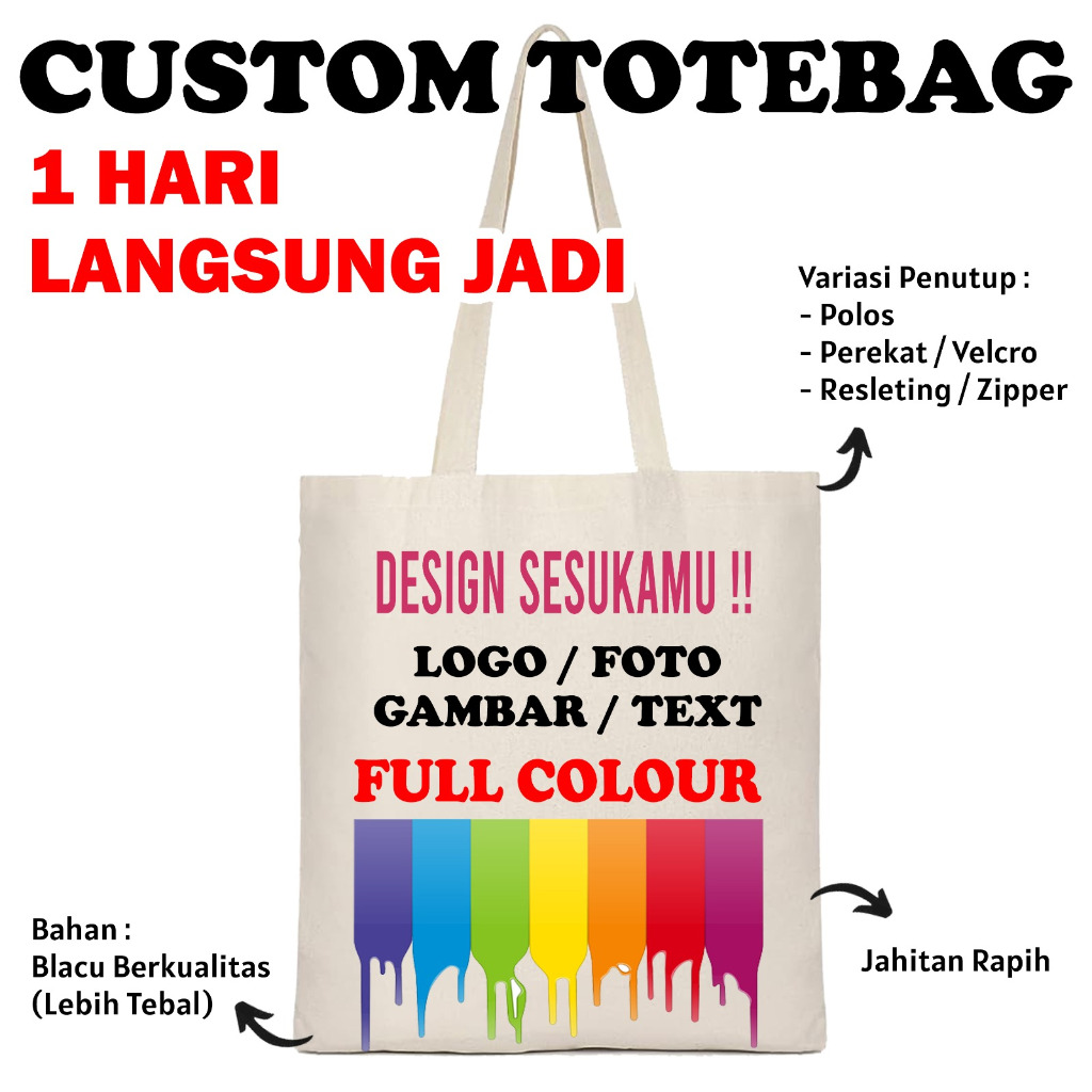 Tas ToteBag Tas Tote bag Pria Wanita Custom Sablon Logo Satuan ukuran 30x40