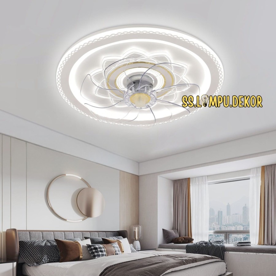 KIPAS LAMPU PLAFON LED MINIMALIS 3 WARNA MODERN KIPAS HIAS
