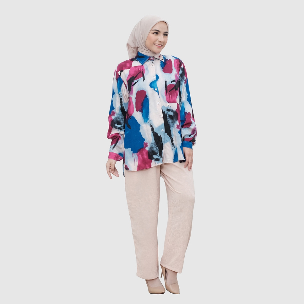 Floretta [Hazel] One Set Kemeja Wanita Katun Rayon Lengan Panjang Celana Panjang Cey Crinkle Airflow