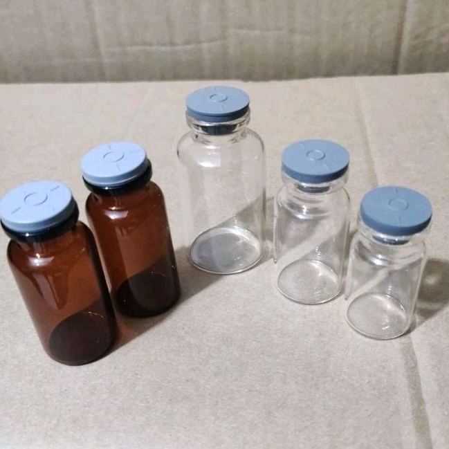 Botol Vial + Tutup Karet / Botol Kaca Bening 5 ML , 10 ML , 20 ML / Botol Kecil / Botol Mini / Botol