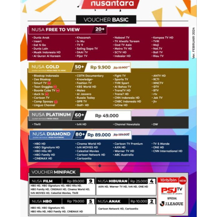 Tersedia Sekarang Paket Nusa Minipack Tanaka Nusantara HD Transvision Samsung HD GOLD Platinum ASIA 