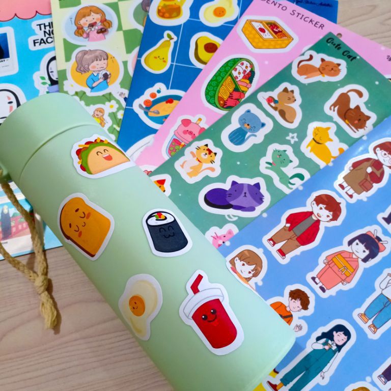 

ARG335 Star 66 Stiker Journal Cat Kucing Bento Kawaii Food Chibi Crtoon Pastel Scrapbook Waterproof Sticker Aesthetic Deco Planner Album Scrapbook Journal Freebies Notes DIY Hp Laptop