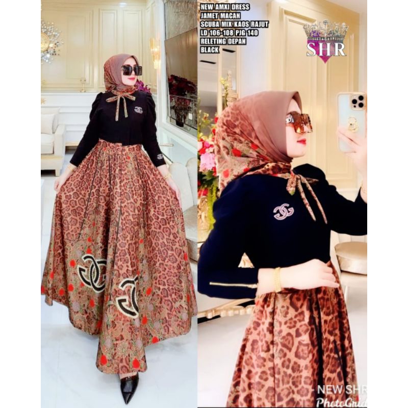 ready Maxi Dress SHR bhn scuba mix kaos rajut