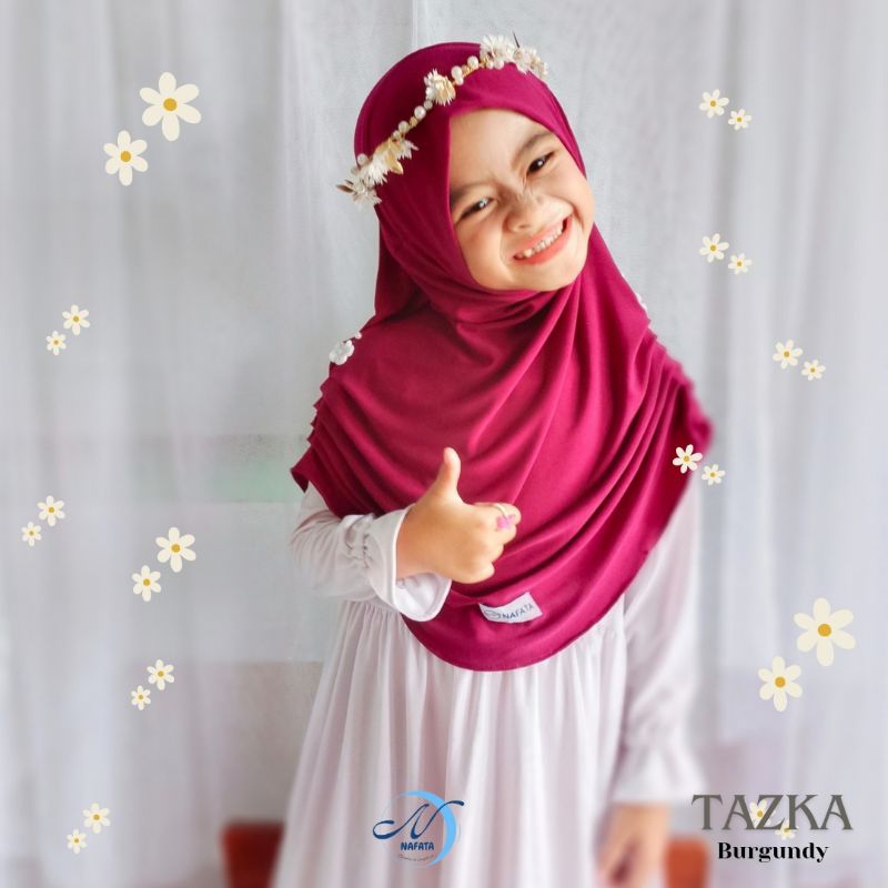 Hijab Anak Perempuan Terbaru, Tazka Hijab by Nafata Burgundy, Kerudung Instan Jersey Premium
