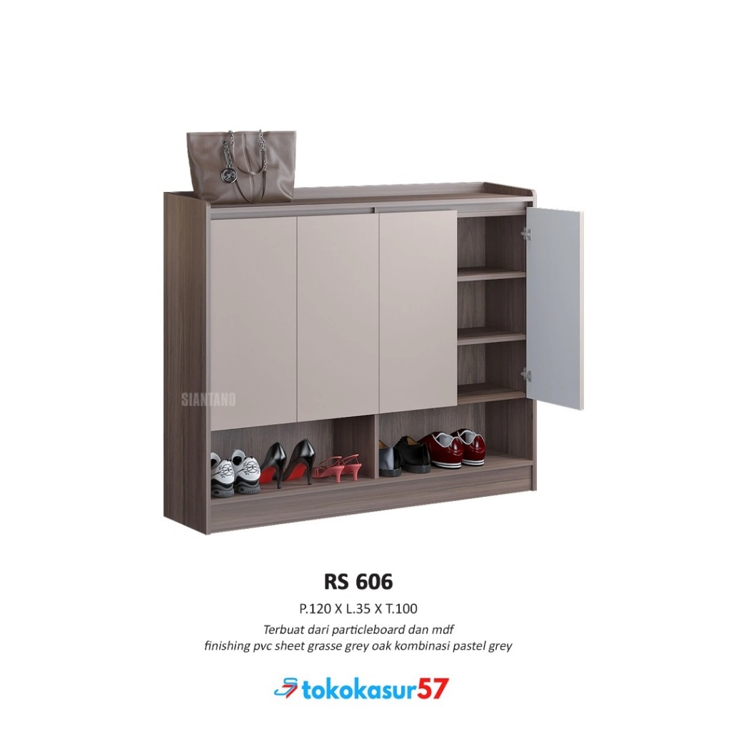 Lemari Sepatu / Rak Sepatu RS 606 Pastel Grey - Siantano