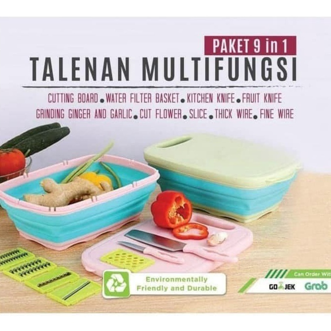 SYU369 XC26619 Talenan 9 In 1 Baskom Parutan Pisau Serbaguna Wadah Sayur Multifungsi