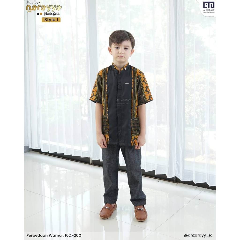 SALE Kemko Narayya Famset Lebaran by Ahzarayy Koko Kids Style1 Black Gold
