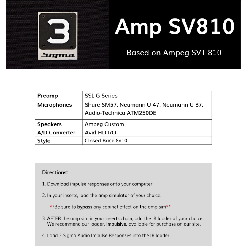 3 Sigma Audio - Ampeg SVT 810 Cabinet Impulse Response Wav Kemper