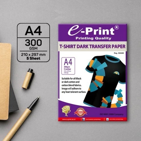 

Kertas Sablon E-print Transfer Paper T-shirt Dark 300gsm Light 150gsm