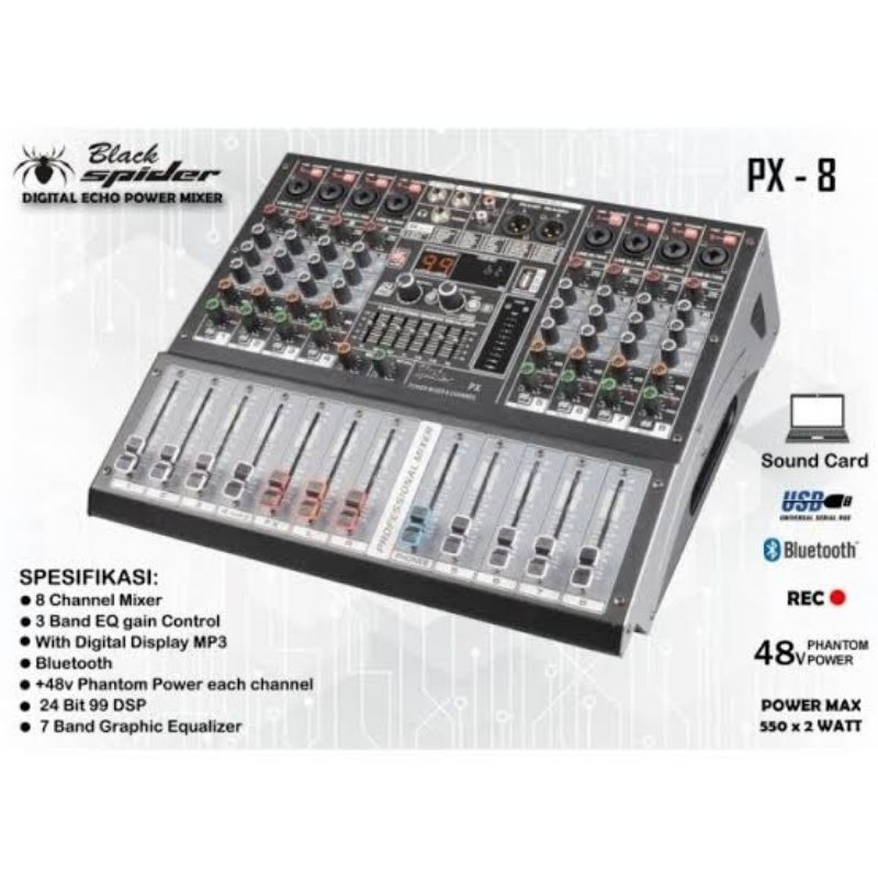 BLACK SPIDER PX-8 POWER MIXER BLACKSPIDER 8 CHANNEL PX8 ORIGINAL