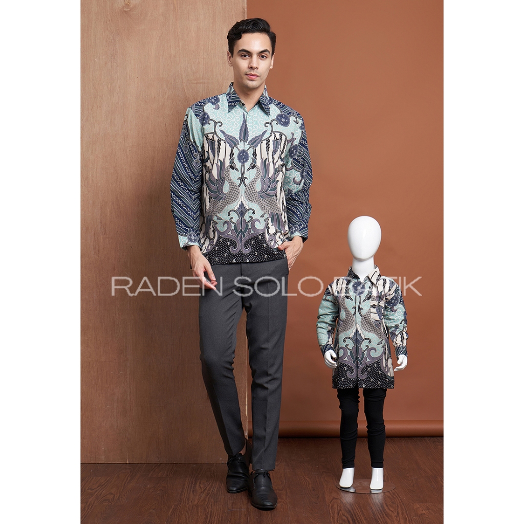 HIJAU WARDAH GARUDA,Batik Couple Ayah  Anak Lengan Panjang Pendek Lapisan Furing Warna HIJAU WARDAH