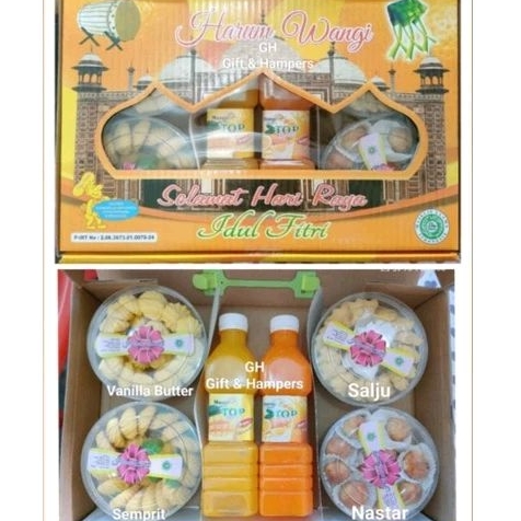 

Kue Kering Lebaran Harum Wangi isi 4 kue 2 Sirup Hampers Idul Fitri Parcel Gift Parsel Kado Paket Set