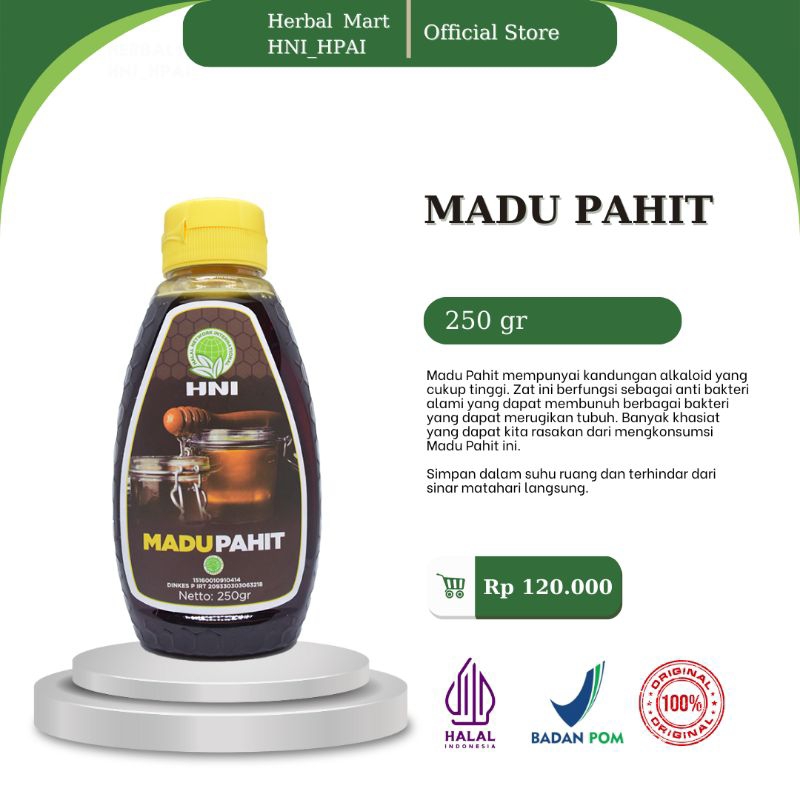 

Herbal Mart _ HNI.HPAI (100% Produk Original) Madu Pahit Hni_Hpai 250 g Banyak khasiat yang dapat kita rasakan dari mengkonsumsi Madu Pahit ini.