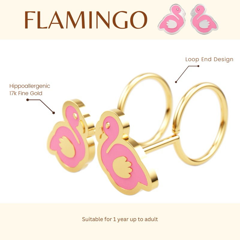 Limited  Anting Anak Littlethingshewear Flamingo (Anting Toge/Loop End)
