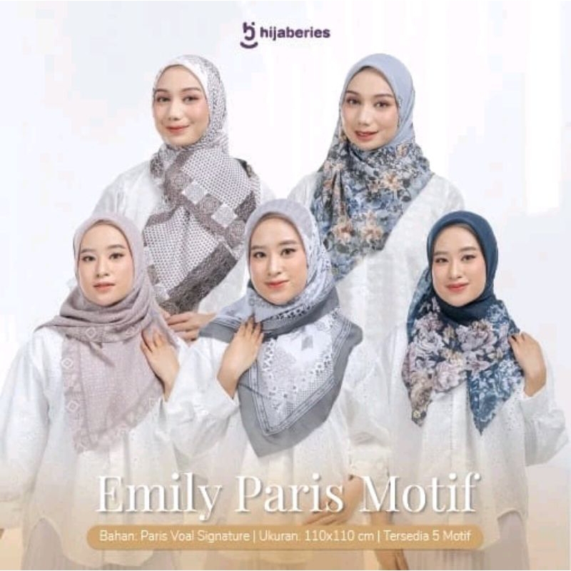 Hijaberies Emily Paris Motif -  jilbab segiempat - paris motif - paris olive - Paris Voile - Origina