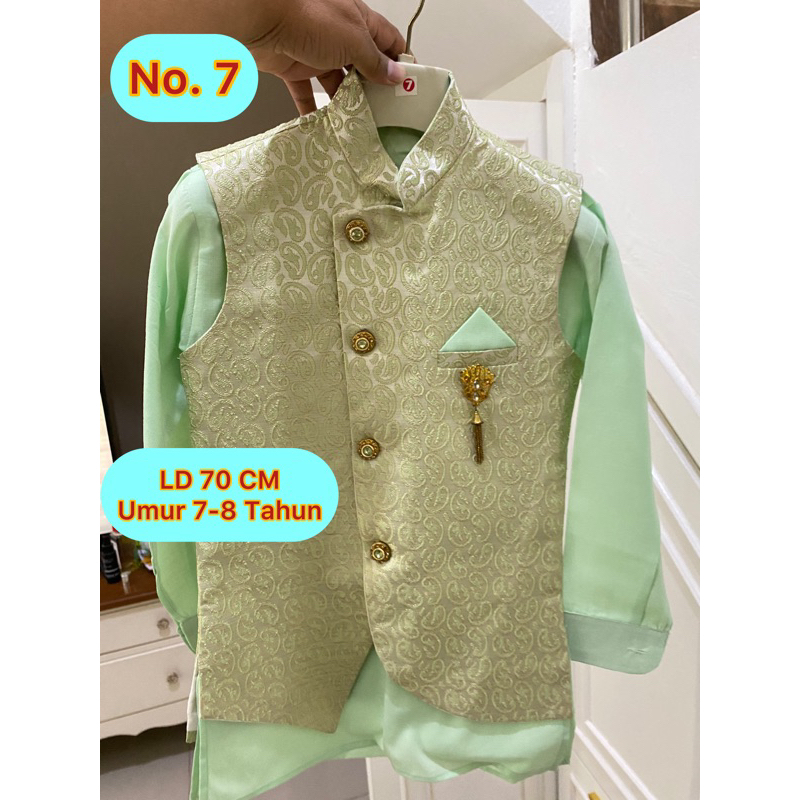 Setelan Kurta Sherwani Anak Umur 7-8 Tahun LD 70 CM Baju Pesta Kostum India Anak Laki Baju Lebaran A