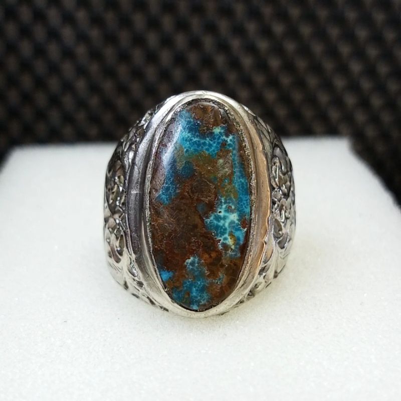 Cincin Pirus Persia Biru Urat Emas Lawas