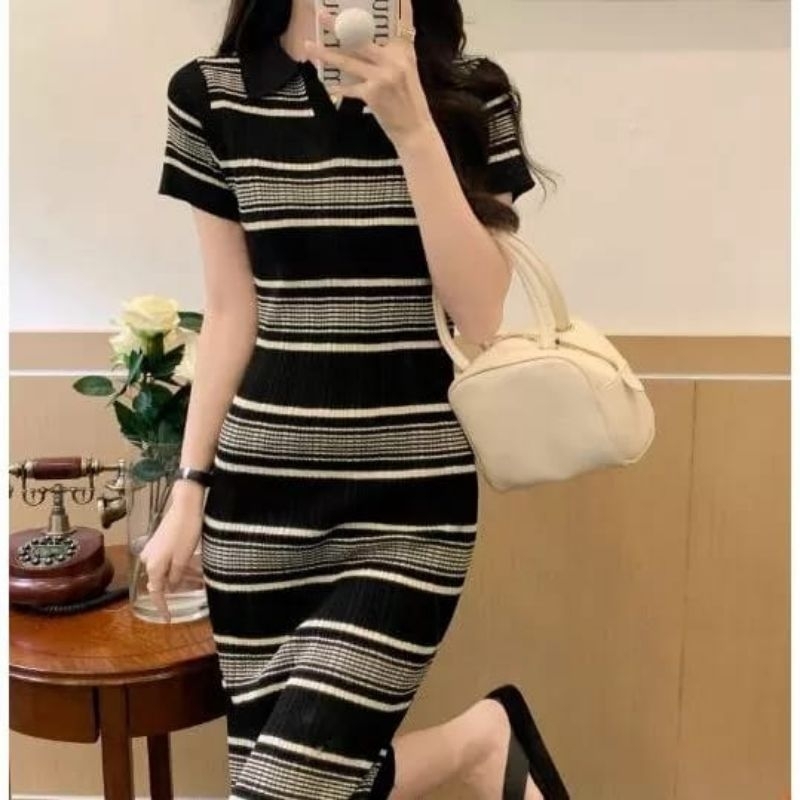 DRESS RAJUT KERAH GARIS - GRATIS ONGKIR COD - glad fashion PONTIANAK - LISA RAJUT