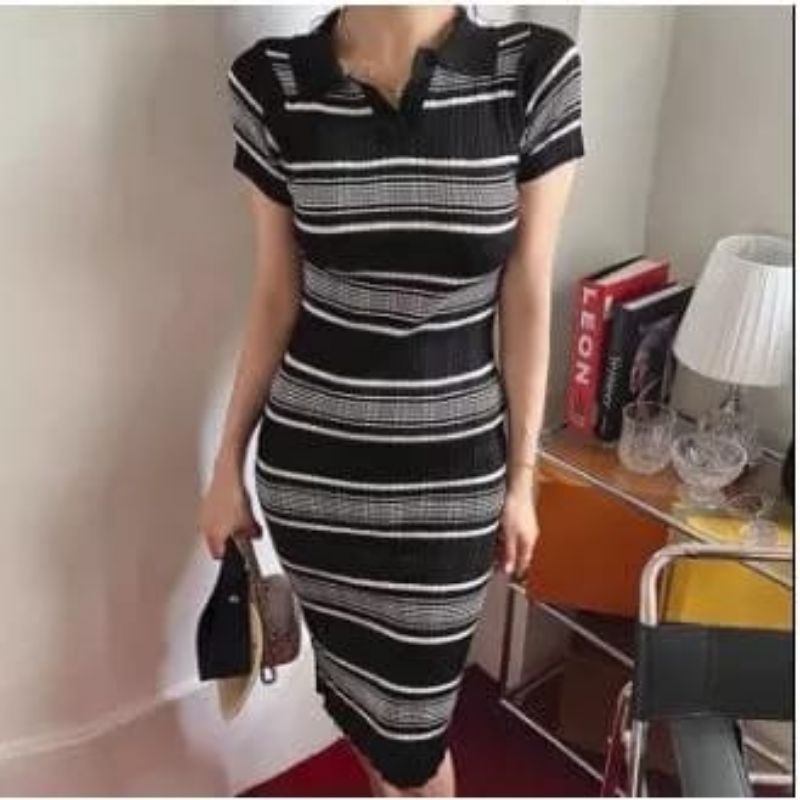 DRESS RAJUT KERAH GARIS - GRATIS ONGKIR COD - etina fashion PONTIANAK - LISA RAJUT