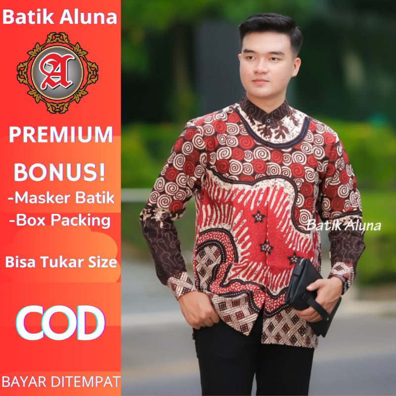 BATIK KOKO PRIA LENGAN PANJANG WARNA MERAH BATIK KOKO PREMIUM BAJU KOKO BATIK PRIA KOKO BATIK PRIA L