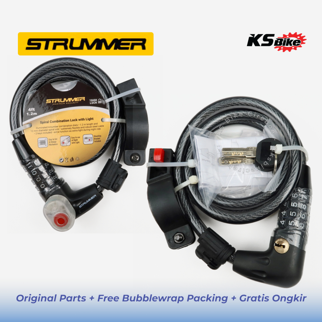 Kunci Spiral Sepeda Strummer 120cm Dengan Lampu Gembok Bracket Sadel 2 in 1 MTB BMX Lipat Road Toko 
