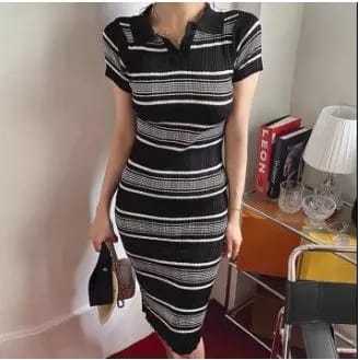 DRESS RAJUT KERAH GARIS - GRATIS ONGKIR COD - GEVPAJAMAS TOKO GEV PONTIANAK - LISA RAJUT