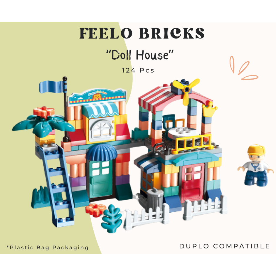 Feelo Building Bricks / Mainan Brick Rumah Anak2 Duplo Compatible / Kado Ulang Tahun Anak 2 Tahun ke