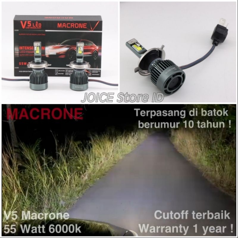 LAMPU MOBIL HEADLIGHT FOGLIGHT LED - V5 MACRONE 5500K - H4/H11/HB3/HB4/H1/H7/HIR2