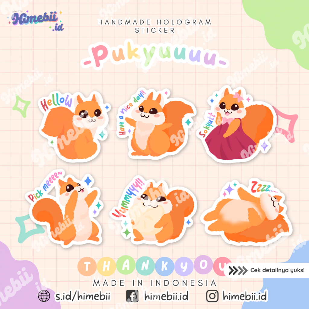 

himebii.id | Die Cut Stiker Handmade, PUKYUU Vers. HOLOGRAM