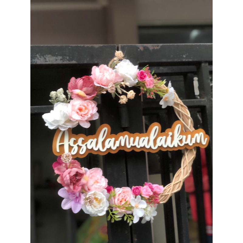 Wreath Flower / Ring pintu Assalamualaikum 30cm welcome / Hiasan pintu salam