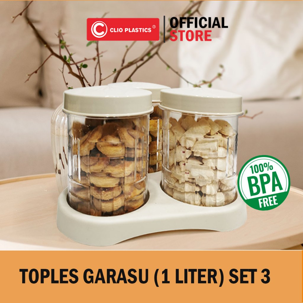 Toples Garasu 1L Set3 - Toples kue kering lebaran plastik - toples kacang kacangan lebaran