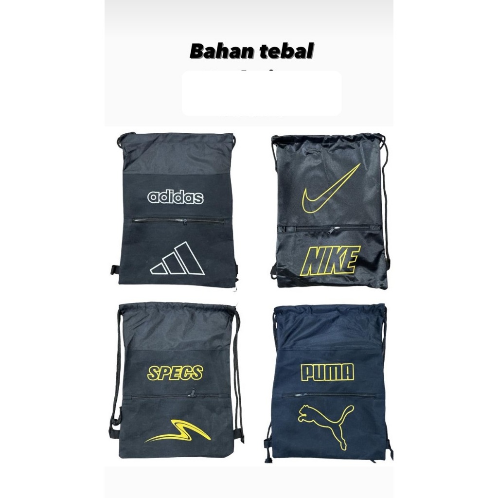 Tas sepatu bola & futsal serut Adidas & Puma resleting hitam