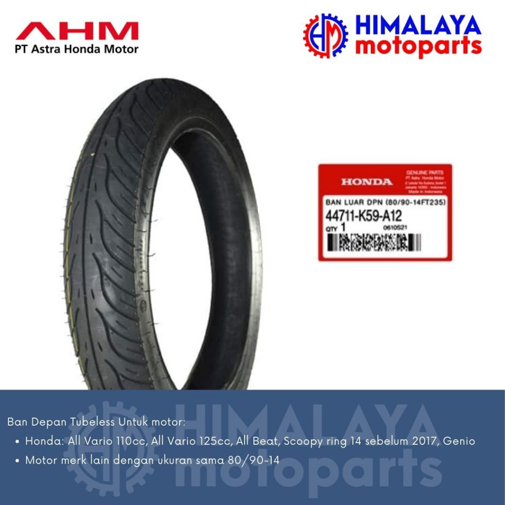 BAN LUAR 80/90-14 TUBELESS VARIO/BEAT/MATIC DEPAN ORIGINAL AHM