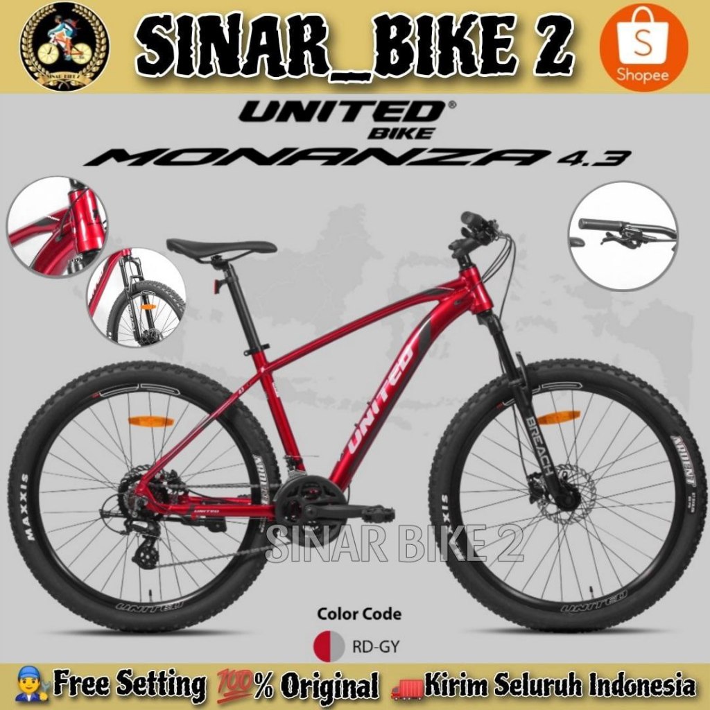 Sepeda Gunung MTB UNITED MONANZA 4.1 || MONANZA 4.20 || MONANZA 4.3 UK.27.5 Inch Alloy 3x8 Speed