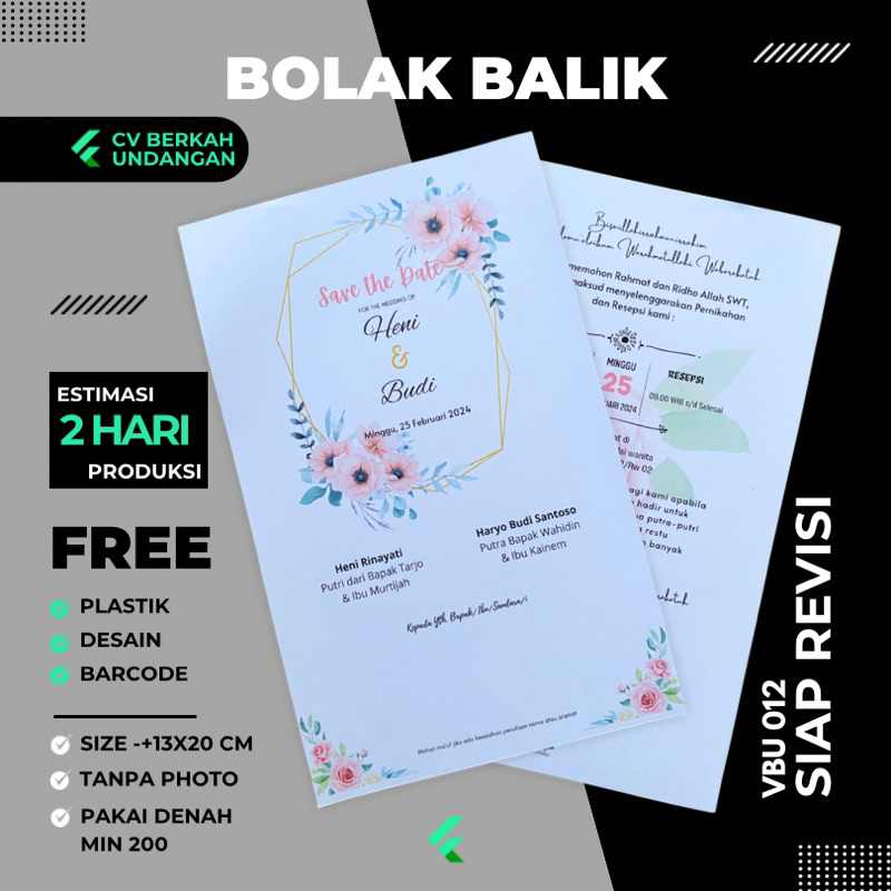 UNDANGAN TASYAKURAN PERNIKAHAN KHITAN SELEMBAR BOLAK BALIK DESAIN SIMPLE ELEGAN MURAH MERIAH TERLARI