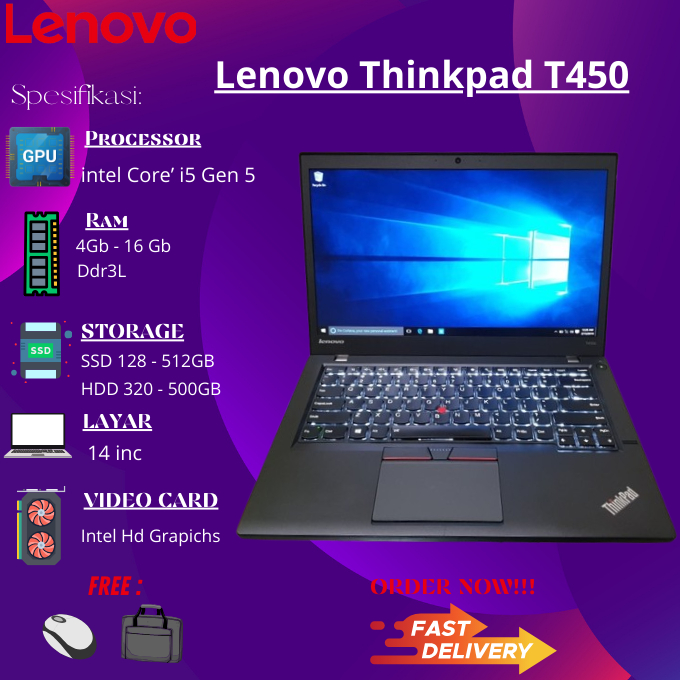 Laptop Murah Lenovo Thinkpad T-SERIES T410 T420 T430 T440 T450 Core i5 Ram 8GB SSD 256GB MURAH MULUS BERGARANSI