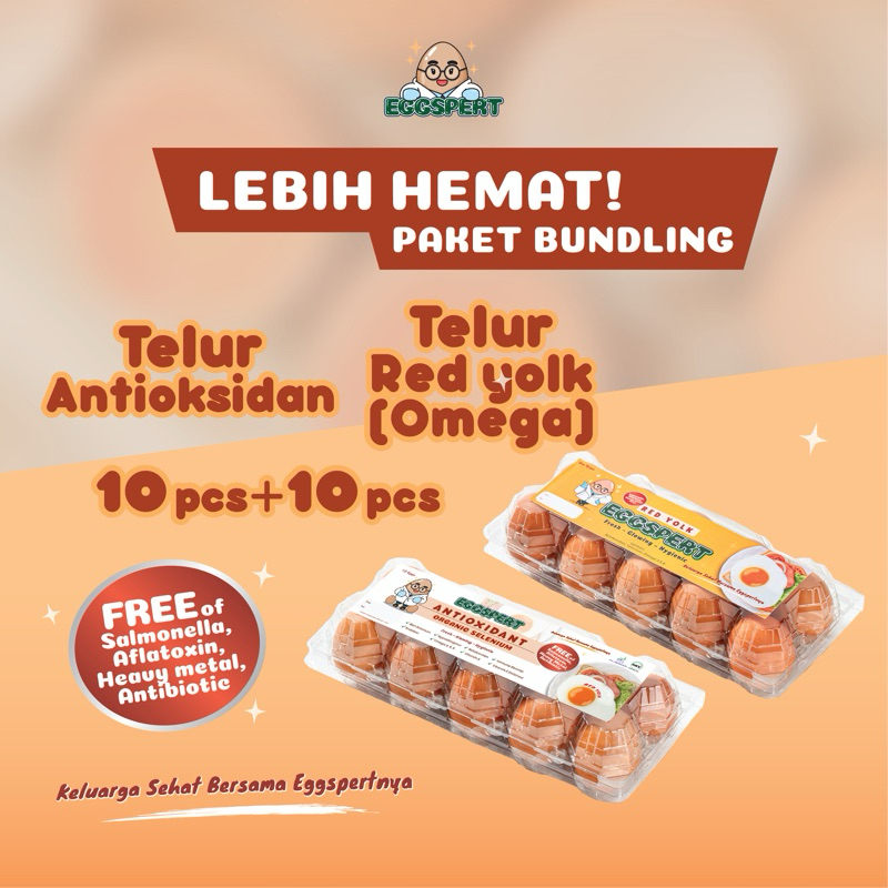 

Eggspert Telur Ayam Antioksidan (Organik Selenium) dan Telur Ayam Red Yolk (Omega) Paket Bundling 10pcs + 10pcs