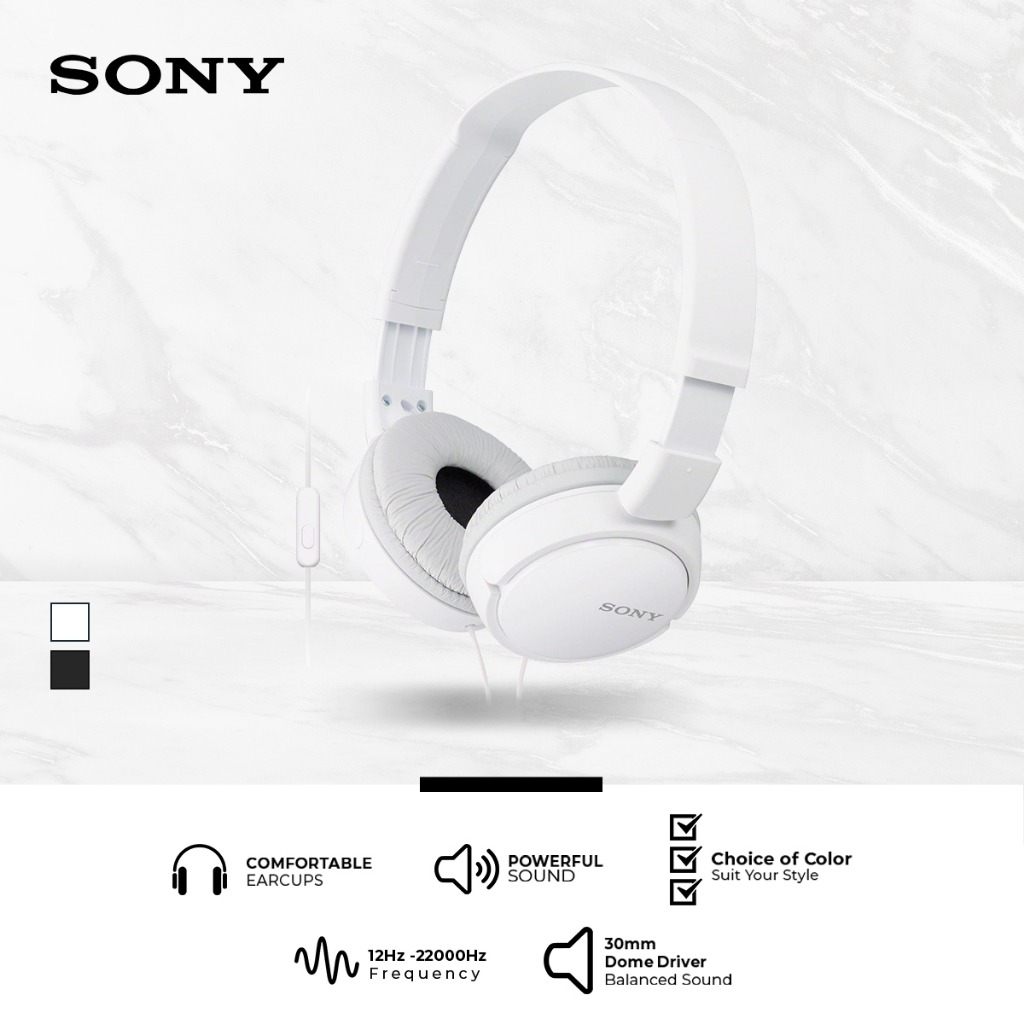 Earphone Sony MDR-ZX110AP Headset Mass Model Overbands With Microphone - White SONY Headphone Original