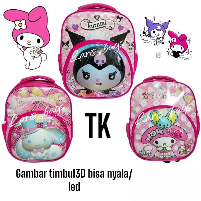 tas anak sekolah/tas anak kuromi/tas anak kuromi timbul led/tas anak cinamorol timbul/tas anak melod