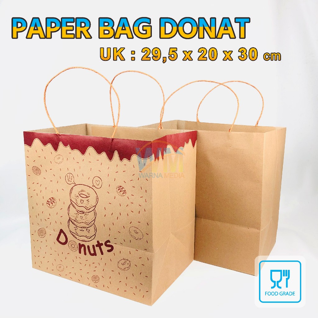 

Paper Bag Donat Kraft / Kantong Donat Kraft / Tas Kertas UK 29,5x20x30 / Paper Bag Coklat