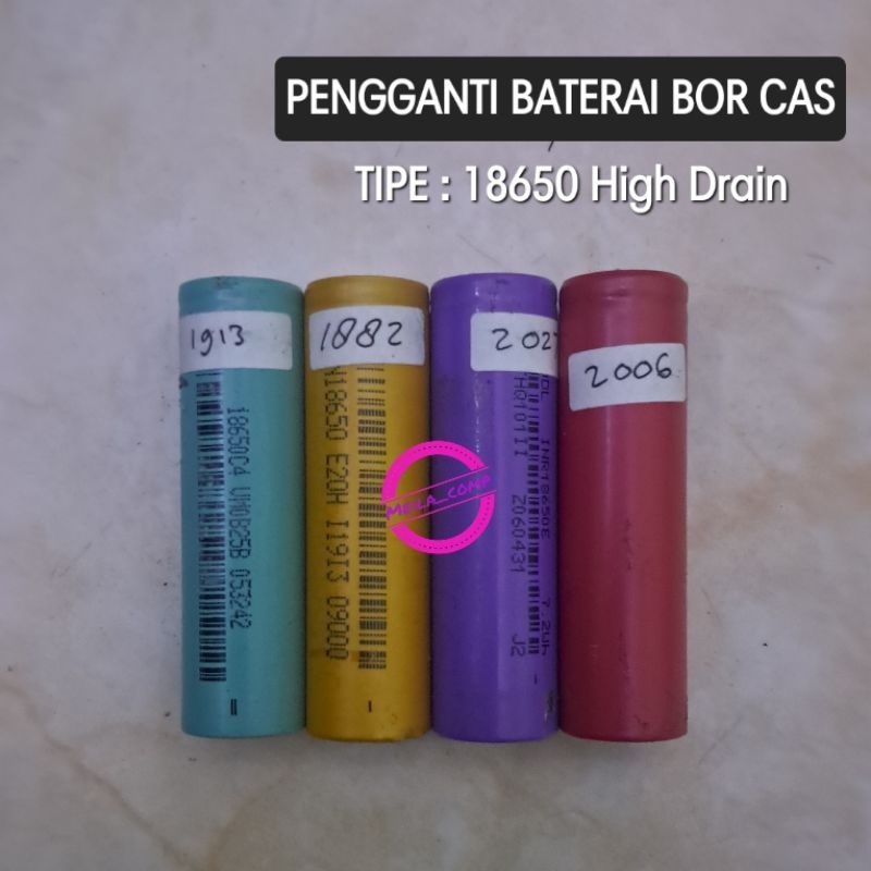 Baterai bor cas tipe 18650 jenis Highdrain 3.7V - 4.2V 1600 mah - 2000 mah