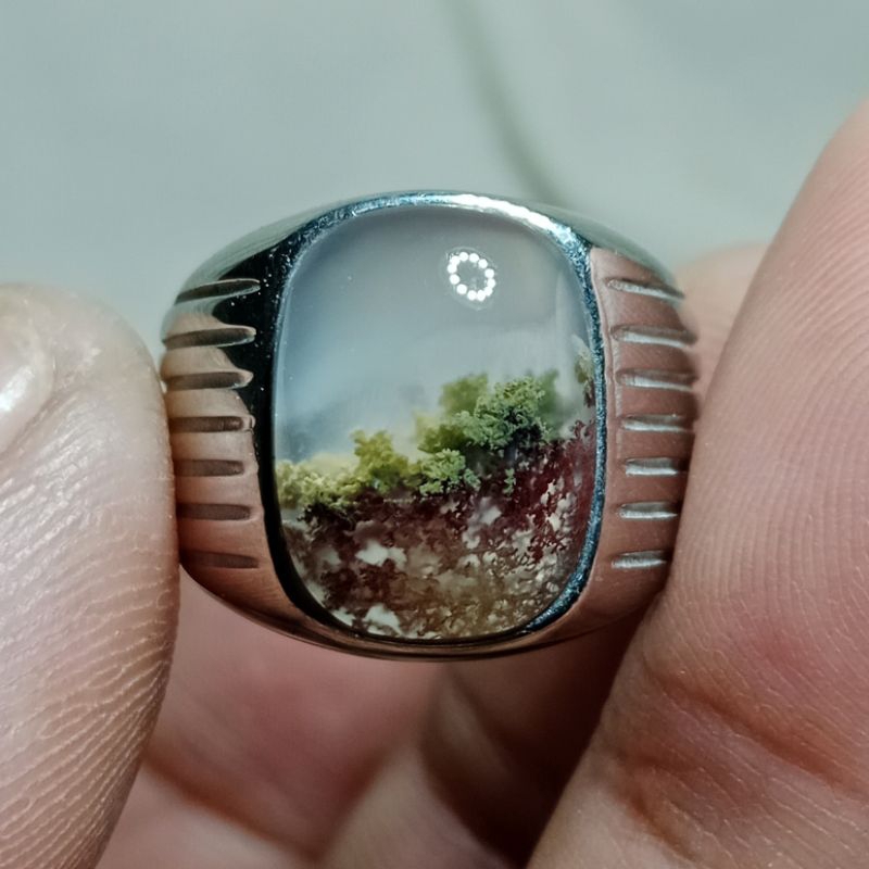Cincin Akik Batu Lumut Trenggalek dim kecil ring size 7