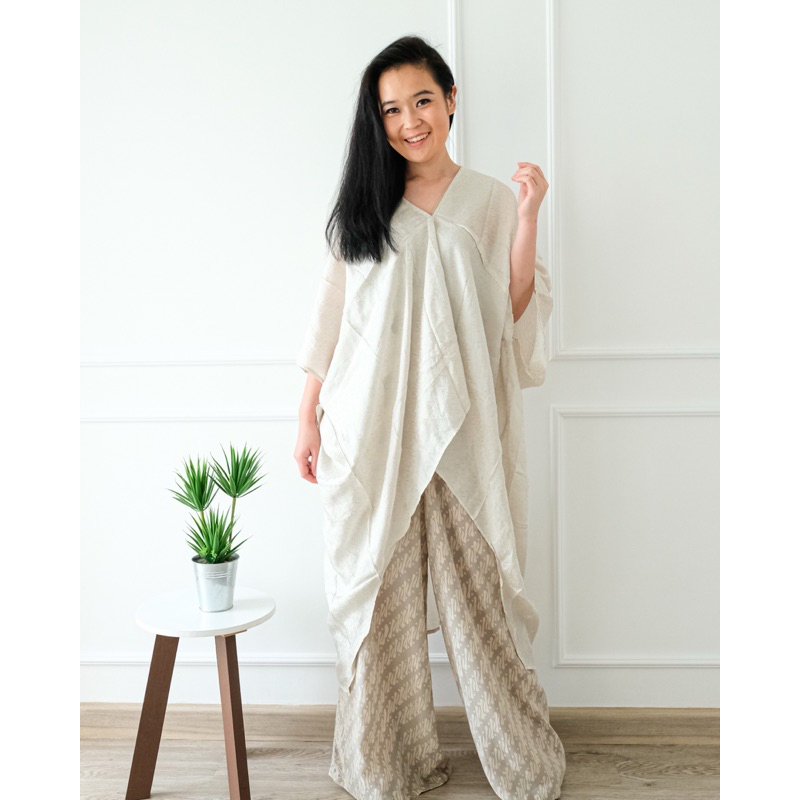 KAFTAN BATIK POLOS DOBBY ATASAN MUSLIM ONESET BATIK WANITA SETELAN TUNIK BATIK ASIMETRIS BAJU LEBARA