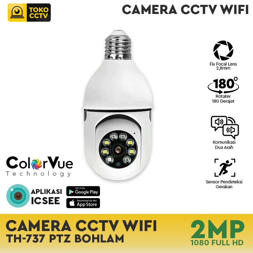 CCTV WIFI Camera Mini PTZ Bohlam Thunderin TH-737-XM ICSEE  Full HD Dual Audio with Motion Detector