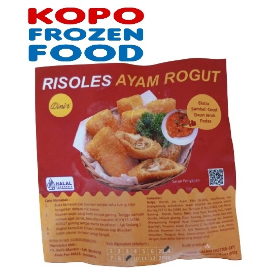 

Dini's Risoles Ayam Rogut 450g Isi 8pcs (Tahan suhu ruangan 1hari)