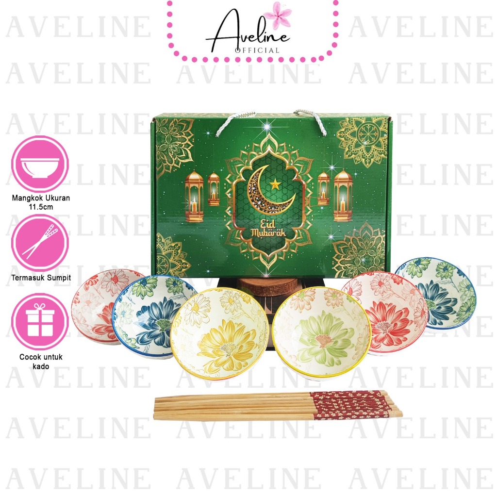

AVELINE Hampers Lebaran Idul Fitri Mangkok Set Isi 6 / Souvenir Mangkok Idul Fitri / Mangkok Set Premium Motif Ketupat